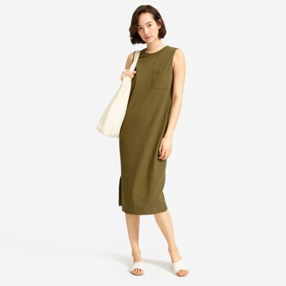 Everlane Long Weekend Tank Dress Olive Green Sz L